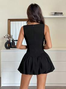 SHEIN EZwear 女士纯色无袖花朵迷你连衣裙