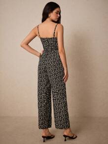 Poéselle 女式碎花印花细肩带连体裤，配有松紧腰带