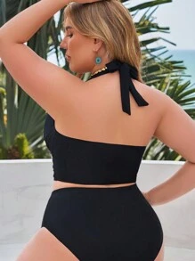 Swim Lushoire 适合夏季度假的加大码可调节比基尼上衣 - 黑色 - 查看 2