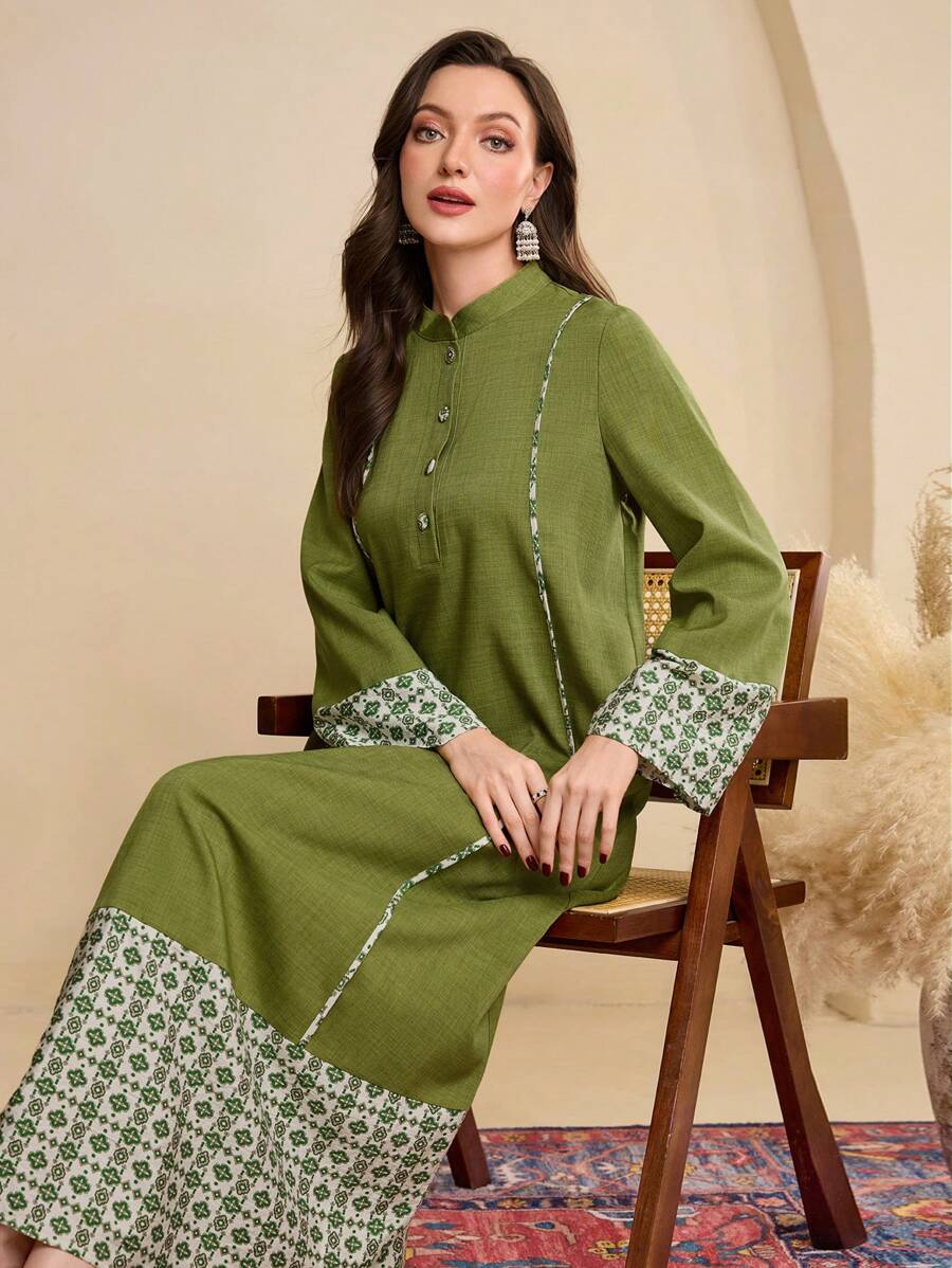 Al Najma 女士休闲拼色宽松连衣裙，端庄 - 藍色 - 查看 1