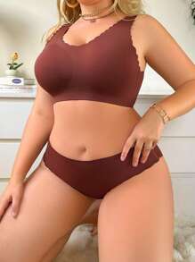 Plus Size 2pcs Casual Solid Color Minimalist Underwear Set