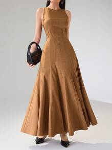 Heiryn Đầm nữ dáng dài thoải mái phong cách ô dù đi làm - Màu Khaki - Xem 2