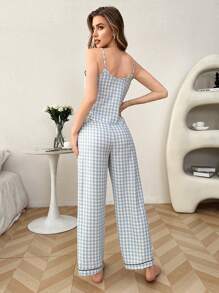 V-Neck Plaid Camisole And Pants Pajama Set - Multicolor - View 2