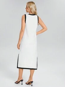 SHEIN LUNE Damen elegantes Farbblock Kleid mit Schlitz am Saum, ärmelos, für Frühling/Sommer