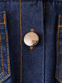 SHEIN 年轻女孩时尚牛仔拼布印花褶皱下摆度假二合一连衣裙 - 彩色 - 查看 4