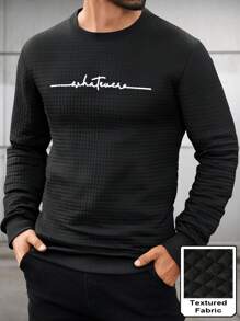 Manfinity Homme Men's Casual Minimalist Letter Print Pullover Sweatshirt - Black - View 1