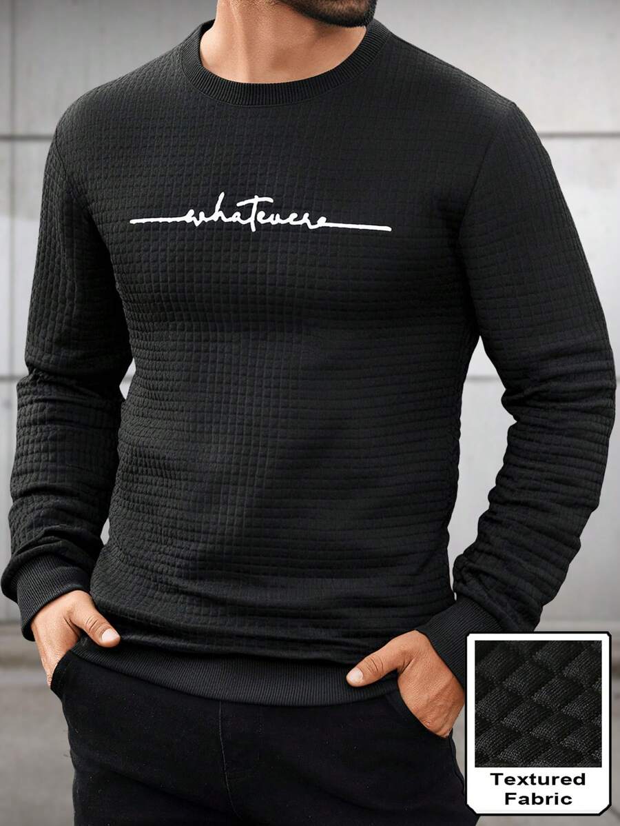 Manfinity Homme Men's Casual Minimalist Letter Print Pullover Sweatshirt - Black - View 1