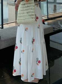 DAZY Chân váy nữ kiểu dáng thường ngày thêu hoa, thích hợp cho kỳ nghỉ hè và lễ Phục sinh. - trắng - Xem 3