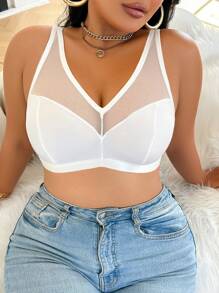 FloralLove 无线曲线文胸，简约，透明，舒适大码无线文胸，白色内衣 - 白色 - 查看 3