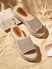 Styleloop 白色珍珠装饰复古休闲度假拖鞋 - 金色 - 查看 1