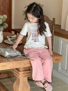 DAZY 2pcs Casual Young Girl Minimalist Short Sleeve T-Shirt And Pants Set For Daily Wear,Girls Summer Outfits