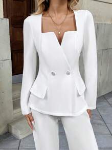 Chiquease Women's Elegant Long Sleeve White Wrap V-Neck Blazer