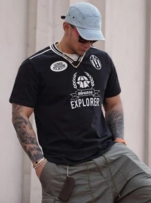 DAZY Men's Contrast Color Letter Print Sport T-Shirt,Graphic Tees - Black - View 6