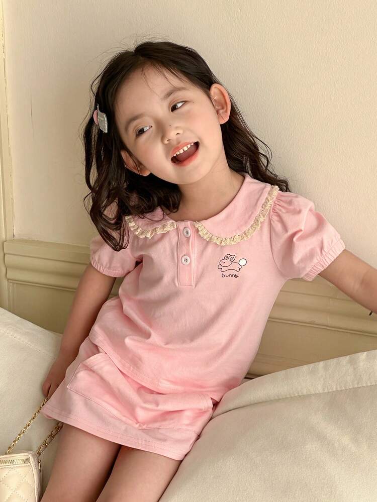 Young Girl Simple Fashion Casual Solid Color Short Sleeve Top And Mini Skirt 2 Pieces Set,Girls Summer Outfits