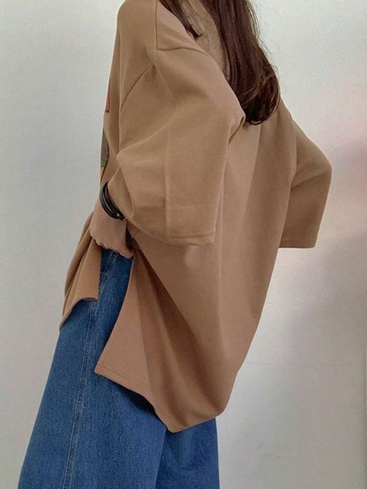 Round Neck Graphic Print Loose Soft T-Shirt For Women