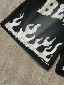 Manfinity EMRG 男士字母和火焰印花抽绳腰短裤，适合健身图案男士短裤