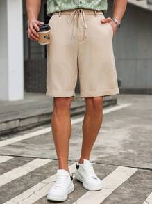 Manfinity Homme Men's Hidden Flower Stripe Slip-On Waist Tie Loose Casual Shorts - White - View 4