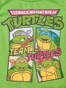 TEENAGE MUTANT NINJA TURTLES | SHEIN Conjunto de 2 piezas para bebé niño: Musculosa deportiva verde con diseño de tortuga y letras, y pantalón corto. Conjunto casual y de moda apto para todas las estaciones - Verde - Ver 6