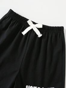 SHEIN 2 Stücke Baby Jungen/Mädchen Outfit mit Fußball- und Katzen-Grafik, Rundhals Kurzarm T-Shirt und schwarze Hose, geeignet für Frühling & Sommer