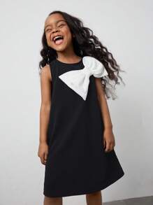 Maija Kids Maija Kids 带 3D 蝴蝶结装饰的年轻女孩圆领无袖连衣裙