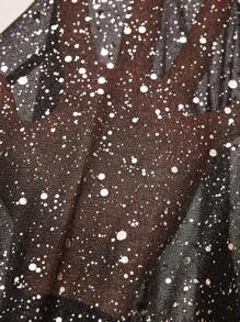 SHEIN Clasi Abito midi elegante, da donna taglie comode, con colletto, vita fasciata, inserti in rete e paillettes, adatto per feste - nero - Visualizzare 3