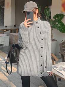 DAZY Áo len dài tay cổ lọ màu trơn đơn giản cho nữ, thời trang thu đông, quần áo nữ mùa thu - Màu Xám nhạt - Xem 4