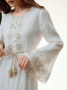 Elegant Mid-Length Dress For Women, Spring/Autumn - White - View 3