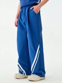 SHEIN Y2K Oversized Cargo Pants With Utility Pockets Racing Vibes - Blue - View 3