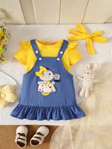 Baby Mädchen Bodysuit & Latz-Rock & Haarband