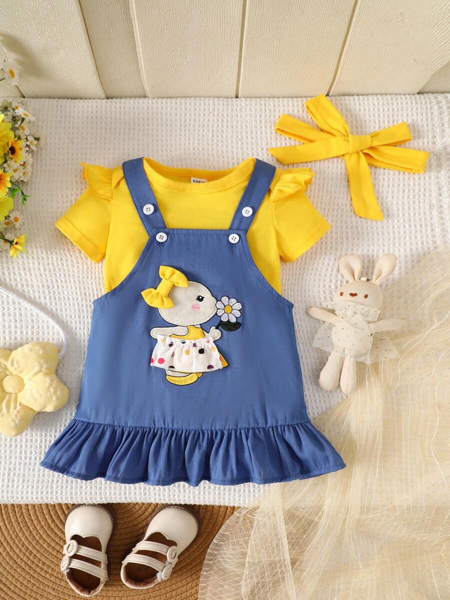 Baby Mädchen Bodysuit & Latz-Rock & Haarband