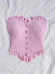 Soleia 性感休闲度假荷叶边金属扣合身衬衫 - 粉色 - 查看 4