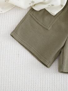 Cozy Pixies 2 conjuntos: Top de cuello de tripulación de manga corta y media cartera de unicolor y pantalones cortos para niños pequeños