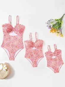 SHEIN Women Leopard Floral Hollow-Out Sexy Swimsuit One-Pieces, For Summer Beach Vacation - Multicolor - View 6