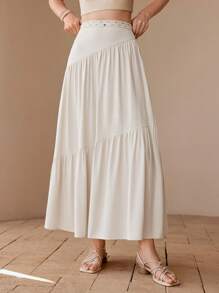 MOTF PREMIUM LINEN RUFFLE HEM SKIRT - Apricot - View 2