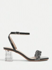 CUCCOO TILAWA Women's Fashion Crystal Heel Glass Rhinestone High Heel Sandals, Suitable For Outings, Banquets And Other Events - Black - View 2