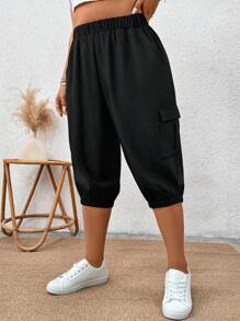 Breezaya Quần lửng 3/4 dáng ôm thoải mái dành cho nữ cỡ lớn, chất liệu dệt kim, có túi, màu đen. - màu đen - Xem 3