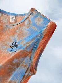 SHEIN Áo tank top cổ tròn vai rộng, phong cách tối giản thường ngày cho bé trai, kiểu dáng nghỉ dưỡng, họa tiết cây dừa, nhuộm tie-dye, cây nhiệt đới, thích hợp cho bãi biển và đồ bơi, phù hợp cho mùa hè. - Nhiều màu - Xem 5