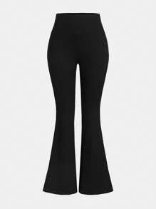 SHEIN Essnce 2 件套女式高腰紧身喇叭腿打底裤，黑色和灰色 - 彩色 - 查看 6