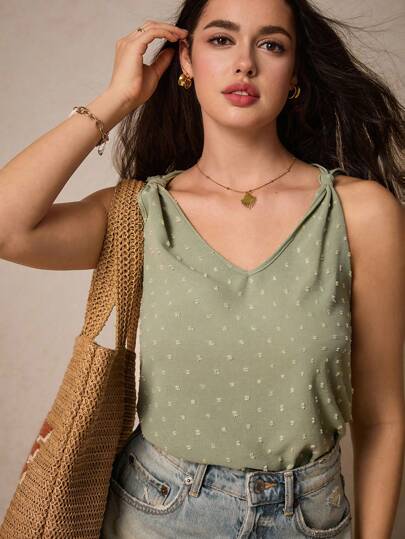 Poéselle 女士纯色无袖衬衫夏季衣服绿色衬衫夏季上衣