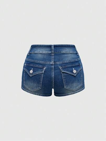 Fairycore Low Rise Y2K Vintage Floral Embroidery Tattoo Print Skinny Denim Shorts