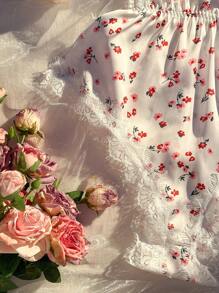 Wedding Sexy Lace & Solid Floral Print Jumpsuits - Multicolor - View 3