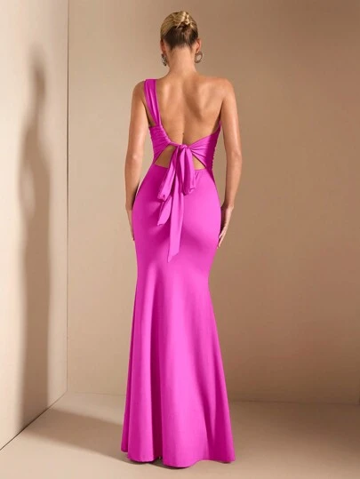 SHEIN BAE Vestido largo con escote asimétrico y hombros oblicuos colgantes para mujer, adecuado para uso diario, citas, salidas, discoteca, fiestas, Navidad, temporada de otoño, color borgoña