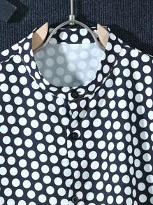 SHEIN Manfinity Dauomo 男士时尚圆点印花长袖衬衫，夏季 - 黑與白 - 查看 5