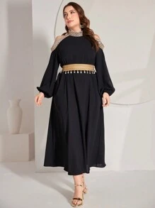 Al Najma Embellished Wide Loose Dress, Plus Size - Black - View 4