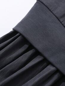 FRIFUL 女士灰色连衣裙，撞色下摆，圆领短袖，夏季服装，荷叶边 - 灰色 - 查看 7