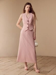 MOTF Falda A-Line con dobladillo dividido - Rosa - Ver 1