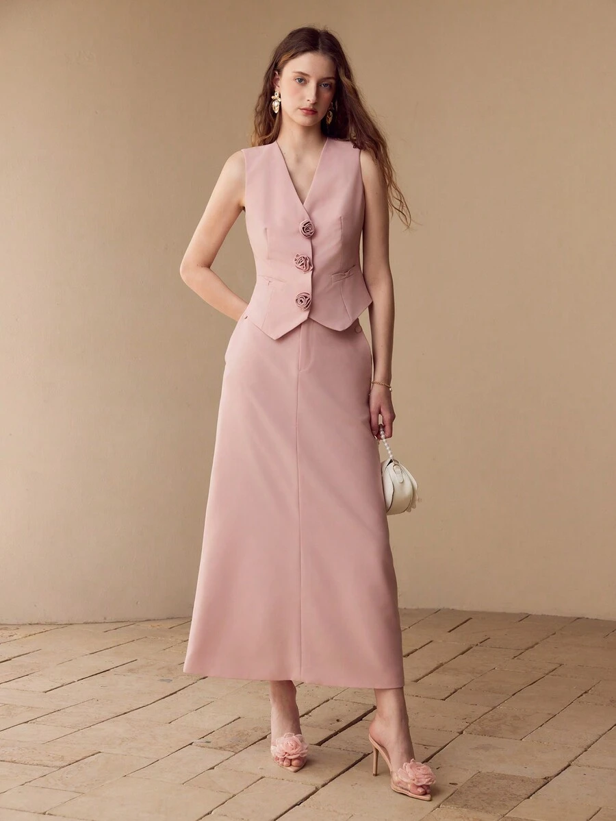 MOTF Falda A-Line con dobladillo dividido - Rosa - Ver 1