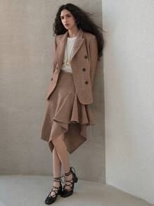 MOTF PREMIUM WOOL ASYMMETRICAL HEM SKIRT - Coffee Brown - View 3