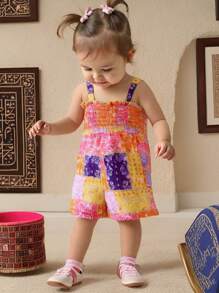 SHEIN Mono de una pieza sin mangas con estampado lindo para bebés niñas, informal y cómodo para exteriores y vacaciones, verano - Multicolor - Ver 3