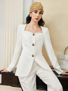 ZEYLAH WOMEN'S STRUCTURED SINGLE BREASTED BLAZER - White - View 7
